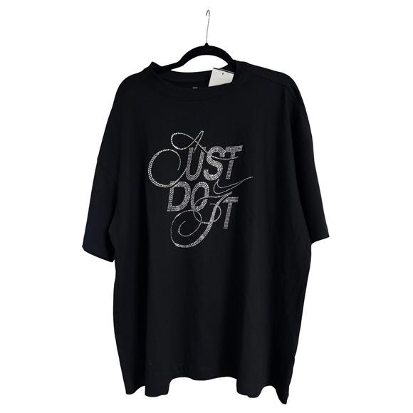Nike Tops - Nike Womens Rhinestone Just Do It Oversized T-Shirt Black Cotton Tee Large